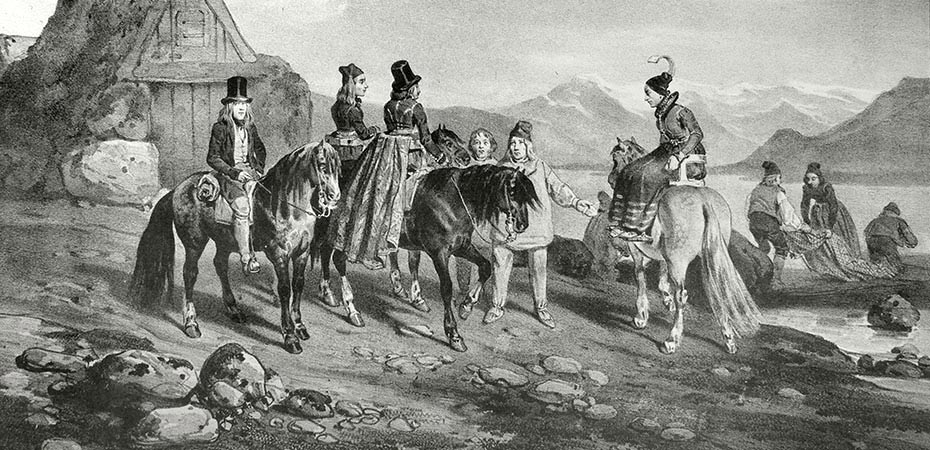 Islandpferde in einer historischen Illustration